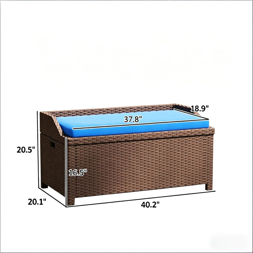 2-in-1 Outdoor Wicker Storage Bench with Cushion - 34 Gallon Patio Deck Box with Gas Struts - Weather-Resistant Aluminum Garden Bench for Porch, Pool & Backyard