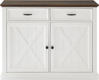 Crosley Furniture Clifton Kitchen Island with Storage Drawers and Shelves, Microwave Stand, Coffee Bar, Distressed White/Black