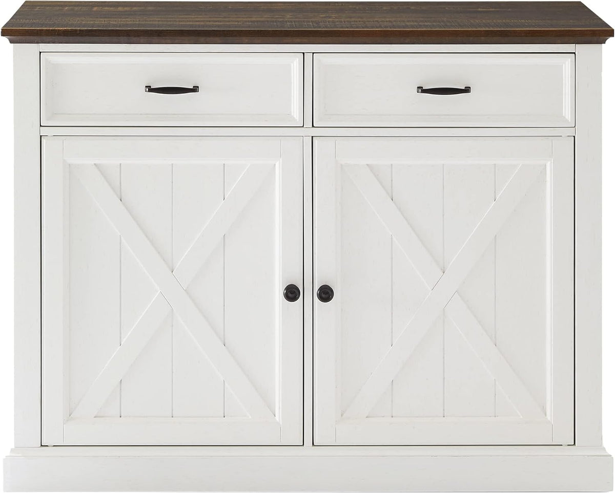 Crosley Furniture Clifton Kitchen Island with Storage Drawers and Shelves, Microwave Stand, Coffee Bar, Distressed White/Black