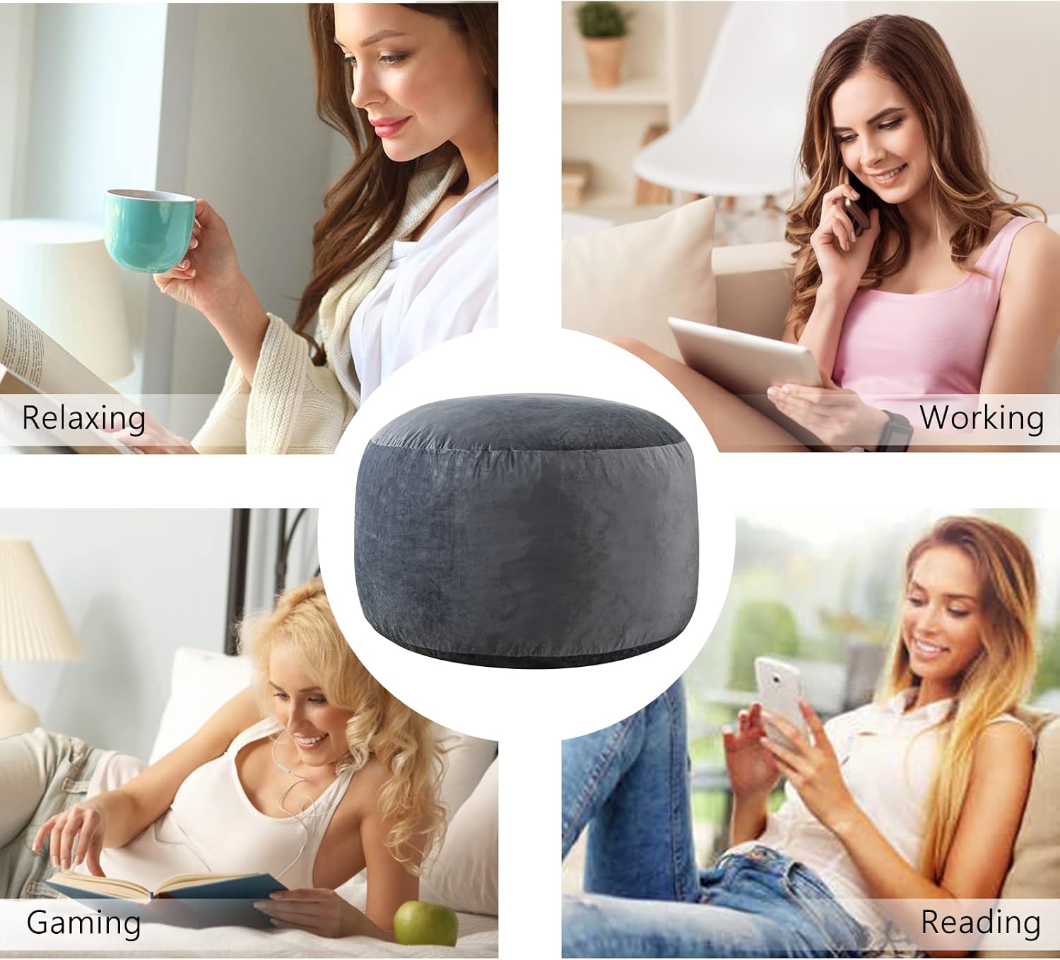 3 Ft Bean Bag Chair,Bean Bag Chairs for Living Room,3 Foot,Dark Grey | Bean Bag Chairs for Adults,Memory Foam Filling,Beanbag with Filler Included,Soft Velvet Cover,Pocket & Pull-Handle