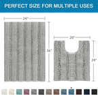 H.VERSAILTEX Bathroom Rugs Bath Rug Set 2 Piece Bathroom Contour Rug Toilet Mat Sets Non Slip Contour Bath Rug Ultra Thick Water Absorbent Striped Bath Mats Washable(36" x 24" Plus 20" x 24" U, Dove)