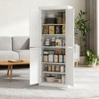 White Modern Style Freestanding Food Pantry Cabinet, Kitchen Floor Storage Cabinet with 4 Doors & 6-Tier Shelves, Dining Room Living Room Bathroom, 30x16x72.5 Inches