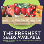 Organic Tomato Seeds Variety Pack - 5 Individual Packs - 2025 Season - Roma, Beefsteak, Cherry, Black Krim & Pineapple. for Indoor & Outdoor Planting (Non-GMO, Certified Organic)