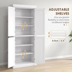 HOMCOM 72.5" Tall Kitchen Pantry Cabinet, Freestanding Modern Farmhouse Kitchen Storage Cabinet with 4 Doors and 2 Adjustable Shelves for Dining Room, White
