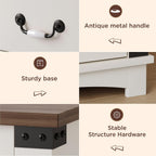 Maupvit Farmhouse Night Stand with Charger Station & Ceramic Handle, Wood Nightstand with 2 Storage Drawers, LED Bedroom Nightstand, Bedside Tables, Antique White