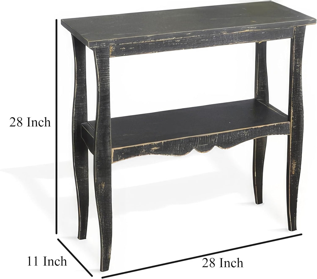 Benzara Rena Side End Table with Scallop Trim- 28 Inch Rustic Black Mahogany