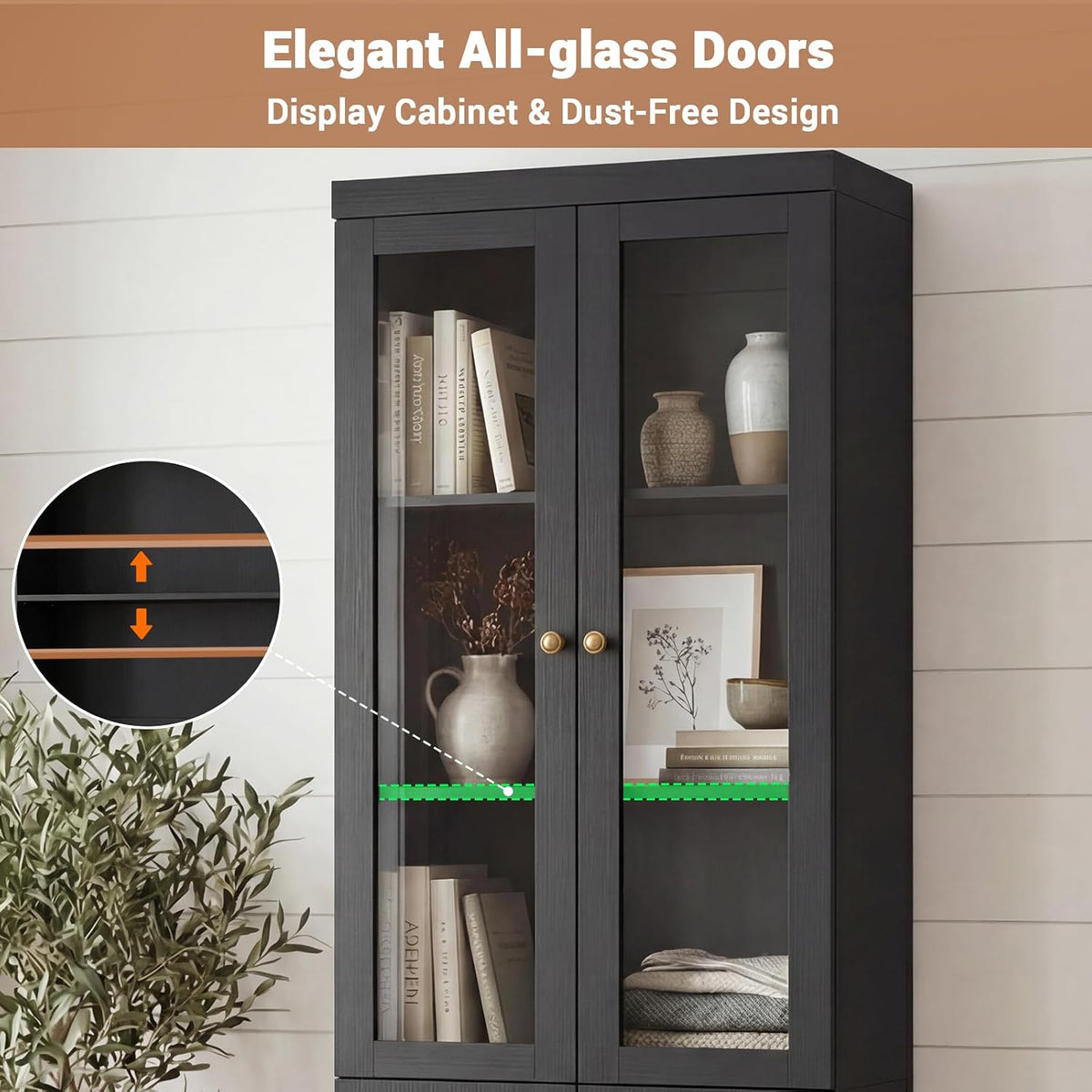 Cyclysio Kitchen Pantry Cabinet, 80" Wood Pantry Storage Cabinet with Doors and Adjustable Shelves, Kitchen Cabinet with Thickened Top Panel, Tall Cabinet for Livingroom, Pantry, Bathroom, Black
