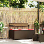 Brown Poly Rattan Patio Storage Bench with Cushion, Outdoor Seat with Waterproof Storage Bag and Gas Spring Lid