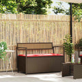 Patio Storage Bench with Cushion, Brown Poly Rattan Outdoor Garden Seat with Waterproof Inner Bag, Gas Spring Lid for Deck Porch Backyard