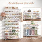 10 Tiers Shoe Rack 50 Pairs Large Capacity Tall Shoe Organizer Sturdy Shoe Storage with Two Hooks Space Saving Metal Wide Shoe Rack for Closet, Entryway, Bedroom, White