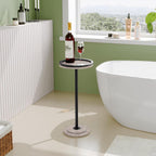 HOOBRO Small Round Side Table, Drink Table, Coffee Martini Table with Pedestal Accent for Small Spaces in Living Room, Bedroom, Sofa Couch, Greige and Black BG168BZ01
