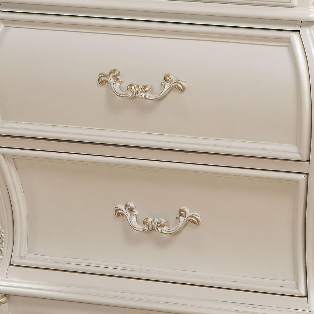 Pearl White 2-Drawer Nightstand with Legs,for Small Spaces