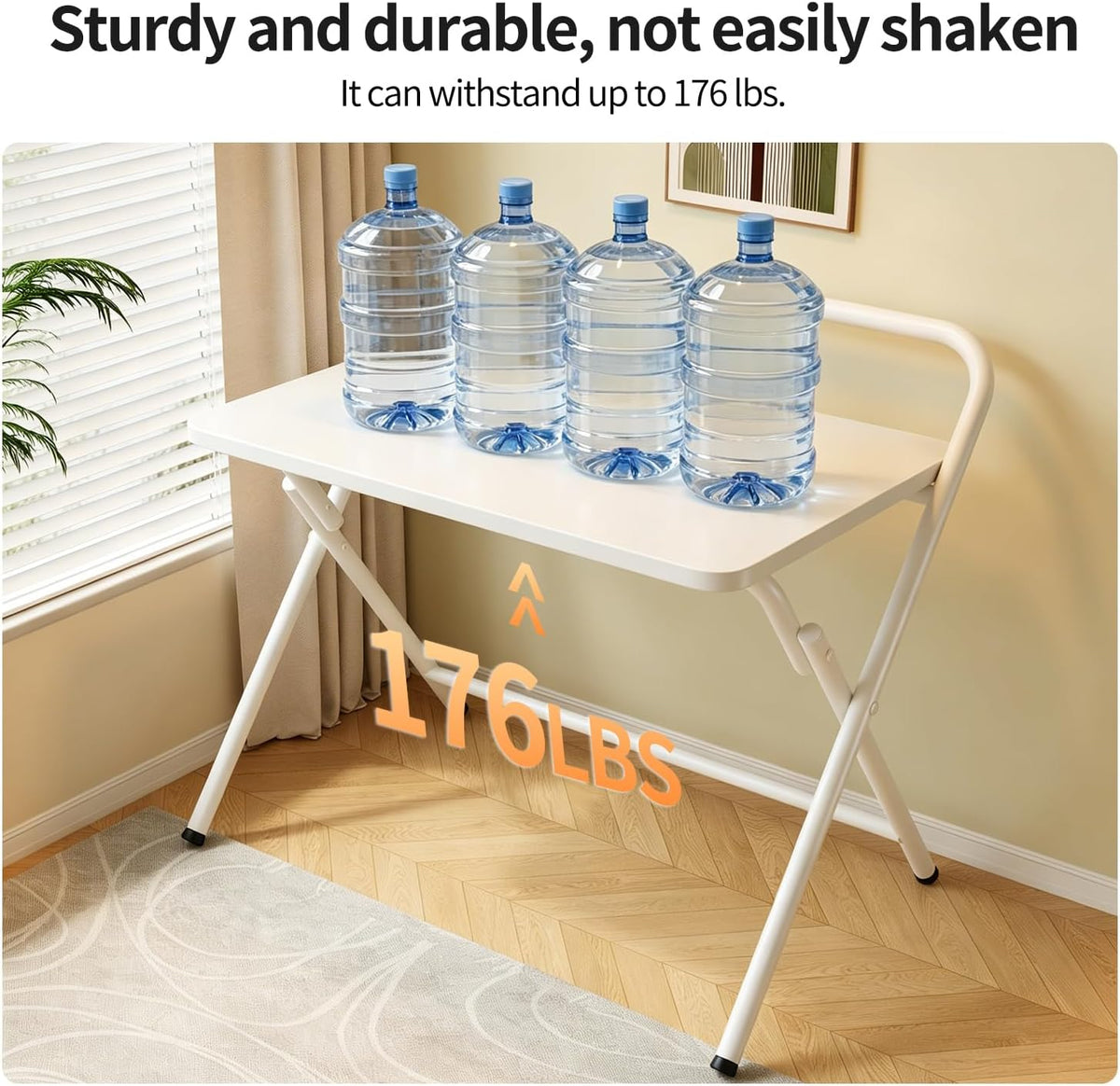 Folding Table, Small Computer Desk, Foldable Desk for Bedroom, Mini Desk for Home Office&Study, 24x16 Inches, No Assembly Required, Wood Top with Metal Frame, White