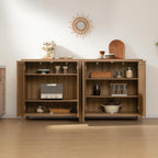 SICOTAS Sideboard Buffet Cabinet with Large Storage - Boho Rattan Credenza Coffee Bar Cabinets with Adjustable Shelves, Buffet Console Table for Kitchen Living Room Hallway - Oak