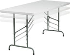 Flash Furniture 6-Foot Adjustable Plastic Folding Table, White | Bi-Fold, Carrying Handle, Commercial Grade, Easy Storage