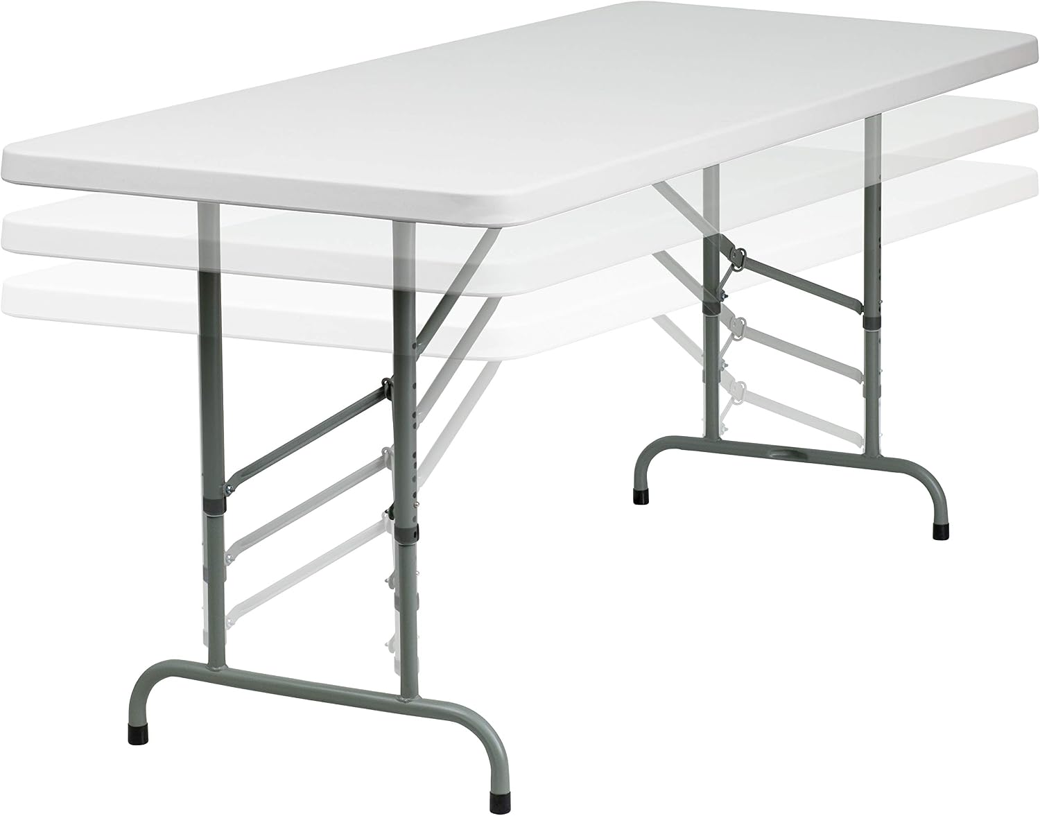 Flash Furniture 6-Foot Adjustable Plastic Folding Table, White | Bi-Fold, Carrying Handle, Commercial Grade, Easy Storage