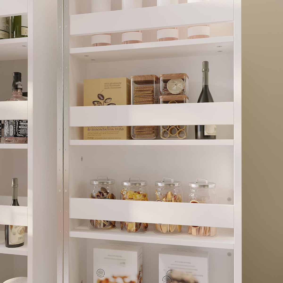 AIEGLE Kitchen Storage Cabinet with Doors & Rotatable Shelves, 72" Tall Food Pantry Cabinet with 9-Tier Shelves, Modern Multi-Layer Storage Cupboard for Dining Room, Craft Room, White