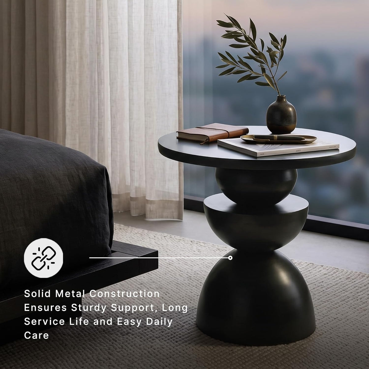 Signature Design by Ashley Kurtson Accent Table, Round Metal End Table with Contemporary Pedestal Base, Sculptural Geometric Decor for Living Room, Dark Bronze Finish, 23 Inch