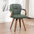 Swivel Dining Chairs Set of 2 Mid Century Modern Green Faux Leather Upholstered Kitchen Chairs with Bentwood Frame Armrests Side Chairs,Comfortable Ergonomic Wood Accent Chair No Wheels