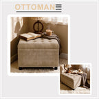 Oversized Square Ottoman with Storage for Living Room, Upholstered Fabric Tufted Footstool with Storage, Mid Century Modern Ottoman Foot Rest for Chair, Camel