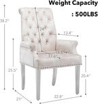 LOULENS Tufted Velvet Armrest Dining Chairs, Modern Upholstered Chairs with Stainless Steel Legs for Dining Room, Kitchen, Living Room, Bedroom, Beige