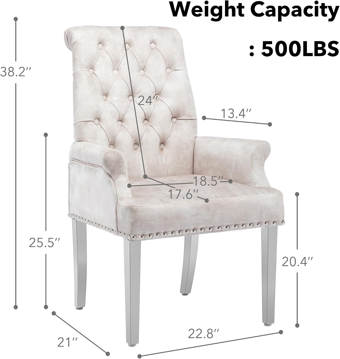 LOULENS Tufted Velvet Armrest Dining Chairs, Modern Upholstered Chairs with Stainless Steel Legs for Dining Room, Kitchen, Living Room, Bedroom, Beige