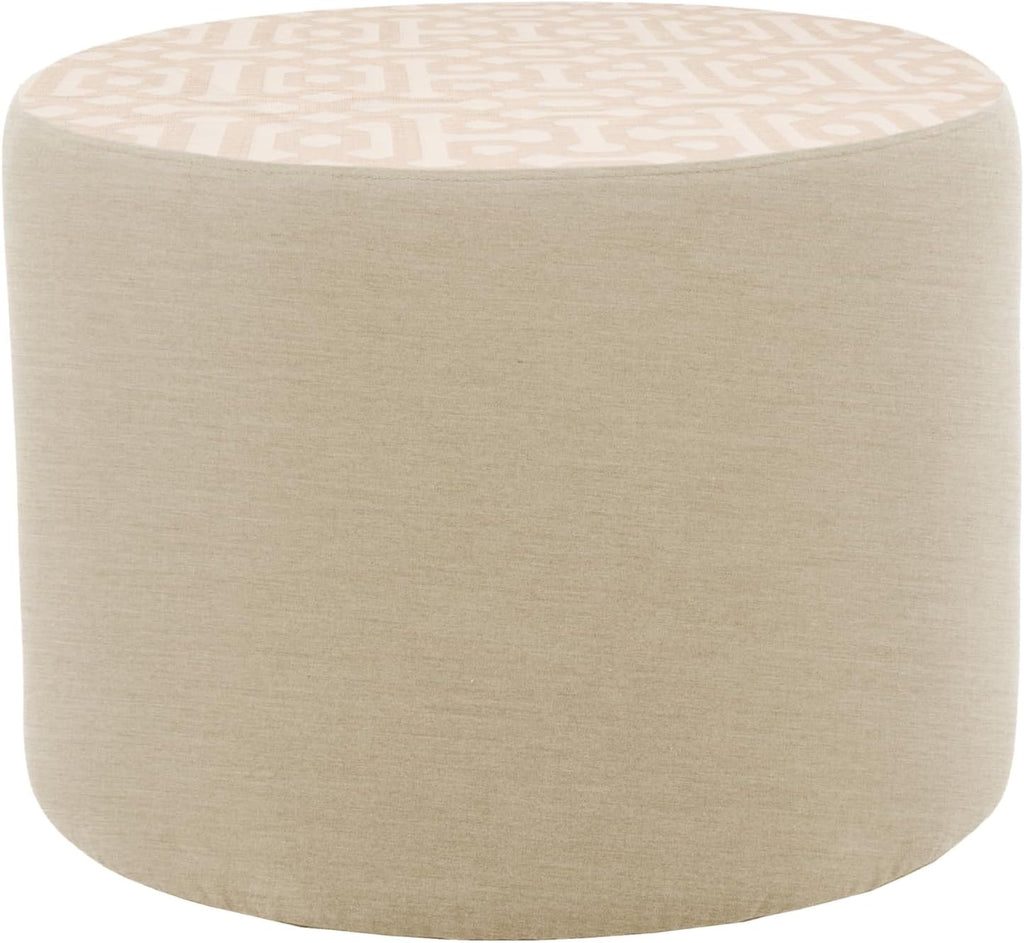 FDP 24" Round Oversized Outdoor Ottoman Featuring Sunbrella Two-Tone - Weather-Resistant, Fade-Resistant, Fully Assembled Patio Furniture for Backyard or Poolside Seating, 18" H - Flax/Sand