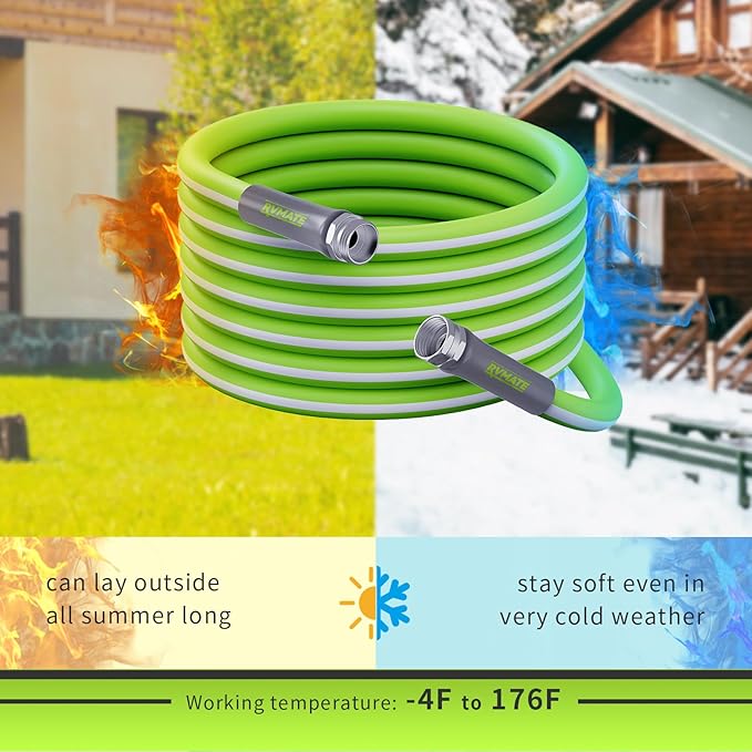 RVMATE RV Water Hose 25FT, 5/8” Inner Diameter Drinking Water Hose Lead-free, No Leaking Garden Hose For RV/Trailer/Camping, RV Accessories