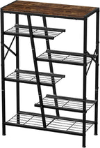 Shoe Rack, 6-Tier Boot Rack, Wooden Storage Organizer for Tall Boots, Sneakers, Metal Shoe Rack Organizer with Metal Mesh Shelves, 10-12 Pairs of Shoes for Closet, Entryway, Rustic Brown