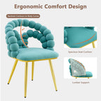 Puffy Bubble Ball Chain Chairs Set of 2, Modern Velvet Dining Chairs with Gold Legs, Contemporary Luxury Kitchen Chairs, Handcrafted Backrest, Lumbar Support, Suitable for Kitchen, Dining Room, Teal