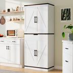 GRUSIGN 72" Kitchen Pantry Storage Cabinet with Doors and Shelves, Wood Farmhouse Pantry Storage with Barn Doors for Kitchen, Dining Room, Living Room