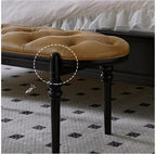 Modern Upholstered Bedroom Benches with Black Legs Genuine Leather Bench for Entryway Dining Room Living End of Bed, Yellowish Brown Entryway