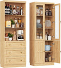 Cyclysio Farmhouse Kitchen Pantry Cabinets - 80" Tall Wood Kitchen Storage Cabinets with Adjustable Shelves & Doors & Drawers, Versatile Storage for Living Room, Kitchen, Set of 2 (Natural)