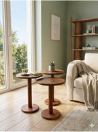 SODEF Handmade Round Walnut Wood Side Table Set, 3-Piece Nesting Tables, Wood, Retro Country Style, Unique Lichtenberg Figures, Approx. 13.4" Diameter - Brown