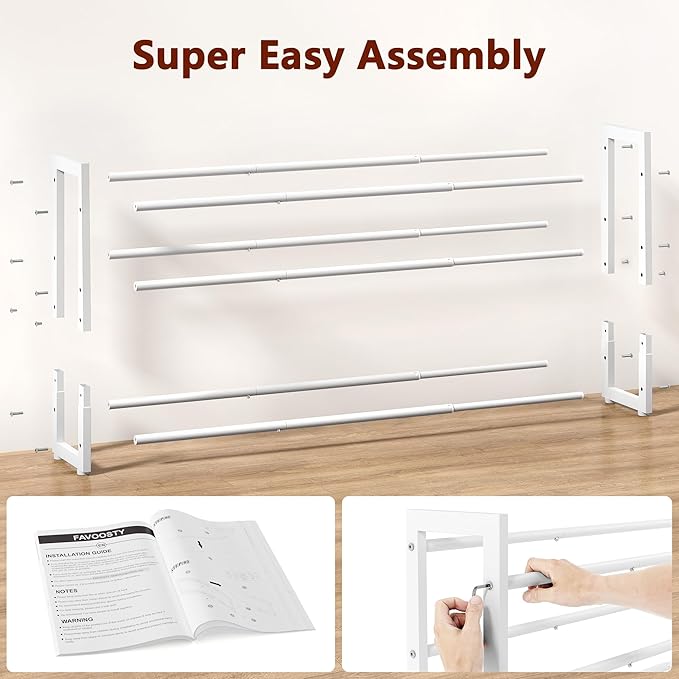 FAVOOSTY 3-Tier Expandable Shoe Rack, Adjustable Shoe Shelf Storage Organizer Space Saving Metal Free Standing Shoe Rack for Entryway Closet Doorway, White