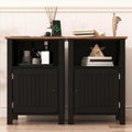 Furnify Nightstand with Charging Station, Night Stand Set of 2, Black | Farmhouse Rustic Night Stand with USB Ports & Open Storage Shelf, Modern Bedside Table with Door, Small End Table for Bedroom