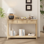 RUSTOWN Fluted Wood Console Table with 3 Drawers, 47.2" Boho Entryway Table