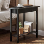 ChooChoo Wedge End Table, Narrow Triangle Side Table with 2-Tier Storage Shelf, Fluted Recliner Side Table for Corner, Living Room, Bedroom, Small Space, Black