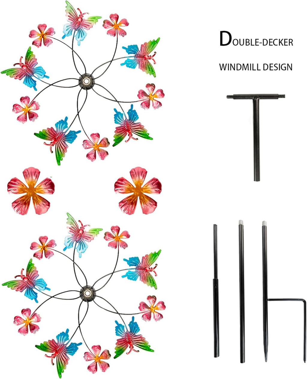 38" Double Blade Butterfly Wind Spinners Outdoor, Colorful Butterflies Kinetic Outdoor Decor for Patio, Lawn & Garden Decor