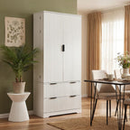 Hassyee 72" Modern Fluted Kitchen Pantry Cabinet with 2 Large Drawers & 8-Door Spice Rack, Freestanding Storage Organizer for Bathroom, Dining Room, Office, Entryway, White