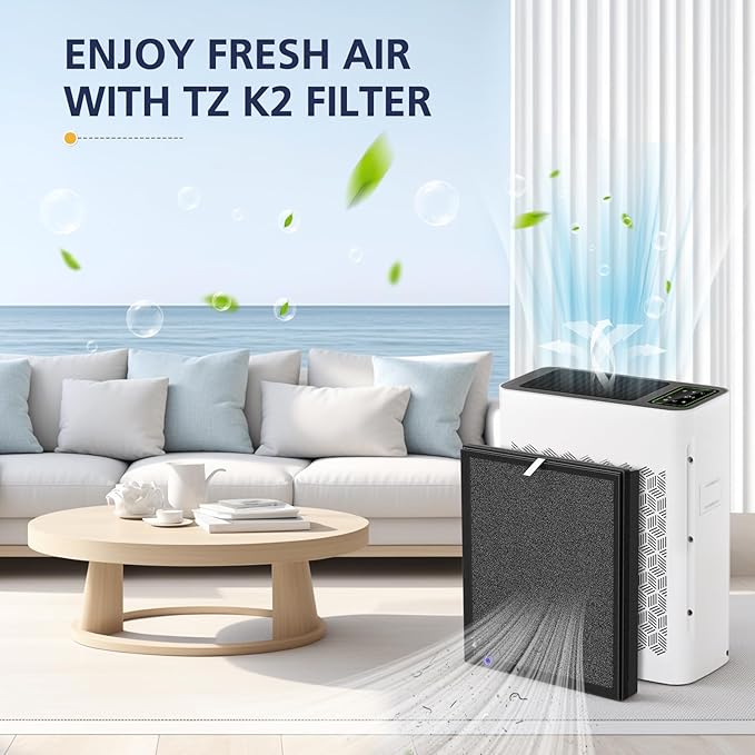 TZ-K2 Replacement Fil-ter Compatible with ToLife TZ-K2 Air Puri-fier for Home Large Room, 3-in-1 HEPA High-Efficiency Activated Carbon TZ-K2-A Fil-ter, 2 Pack