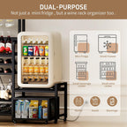 Mini Fridge Stand with Power Outlet, Microwave Stand with Wine Rack, Coffee bar with Removable Storage Baskets, Suitable for Dorm, Kitchen, Dining Area, Black