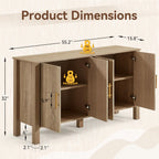 ECOTOUGE Natural 4-Door Fluted Buffet Cabinet with Storage