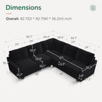 HONBAY Convertible Sectional Sofa L Shaped Couch,Velvet Black | Reversible Sectional Couch for Living Room for Small Apartment,Easy to transport and install