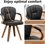 Swivel Dining Chairs Set of 4 Mid Century Modern Black Faux Leather Upholstered Kitchen Chairs with Bentwood Frame Armrests Side Chairs,Comfortable Ergonomic Wood Accent Chair No Wheels