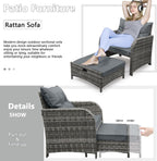 Patio Chair with Ottomans and Table, 5 Piece PE Wicker Rattan Outdoor Patio Furniture Set, Space Saving Design Outdoor Chairs with Ottomans Set for Balcony Poolside Front Porch Deck, Grey