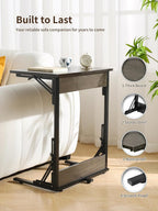 Upgraded 24" Folding C Shaped End Table, Small Sofa Side Laptop Desk, Couch TV Tray Table for Living Room, Bedroom (2, Grey)