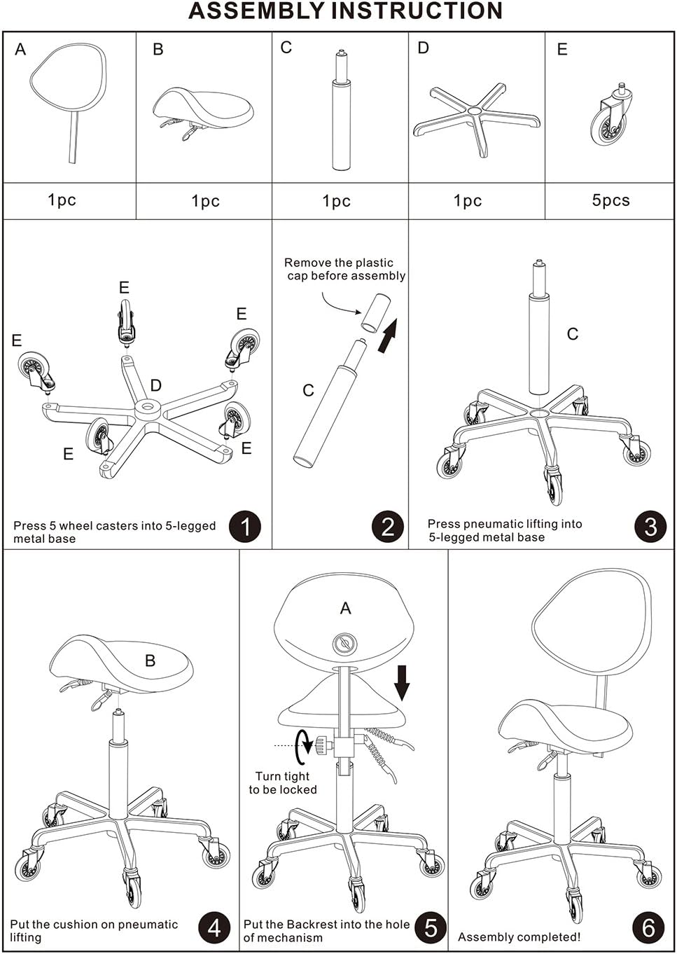 Adjustable Saddle Stool Chairs with Back Support Ergonomic for Medical Clinic Studio Salon Office and Home (Black)