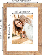 9x12 Picture Frame Set of 4 with Tempered Glass, Rustic Brown Frame Display 6x8 Pictures with Mat or 9 x 12 Without Mat, Wooden 9 x 12 Photo Frame for Wall Mount and Tabletop Display