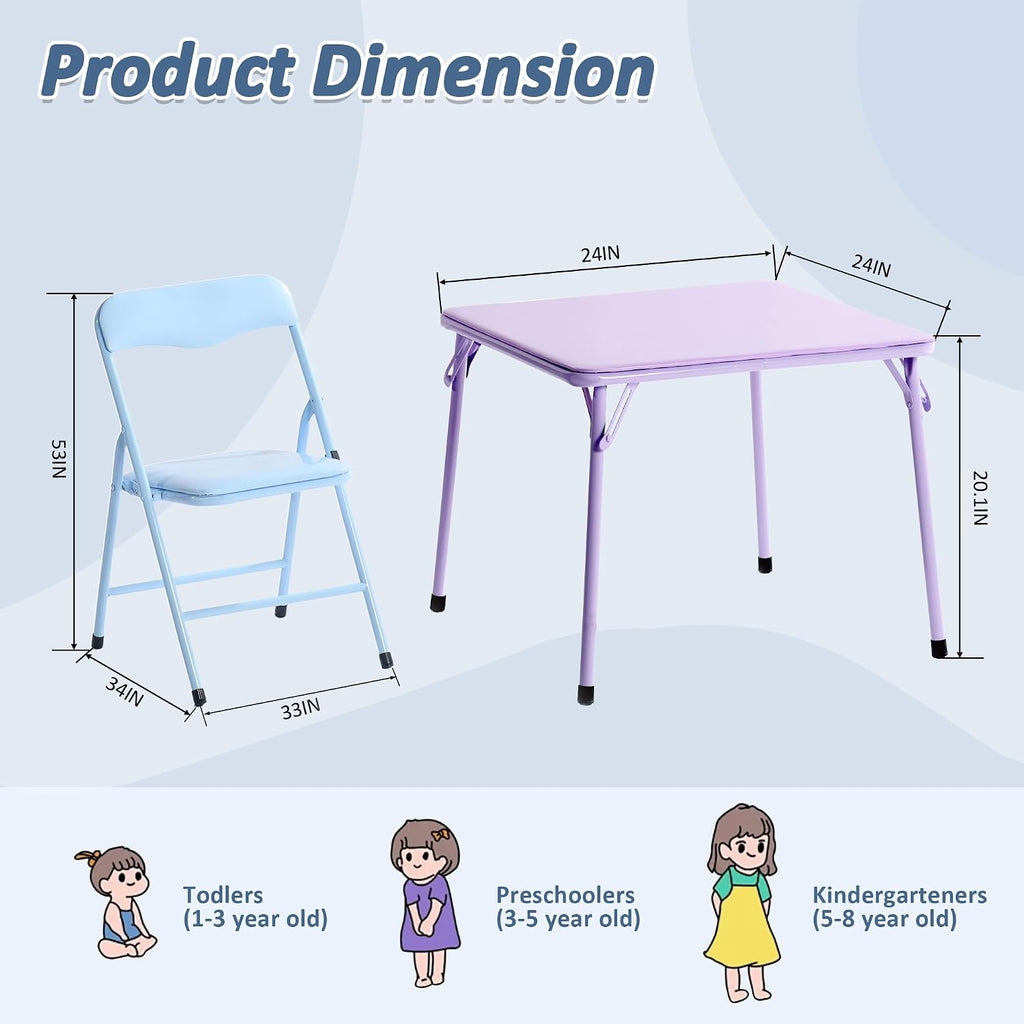 3/5pcs Kids Folding Table and Chair Set, Toddler Dining Set Activity Table With 2 Or 4 Padded Chairs, Indoor Outdoor Play Picnic Table, Easy Clean, Safe Round Corners, Space Saving (Royal Blue,3)